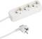 A white power strip with three sockets and an attached plug, used for expanding electrical outlet capacity.