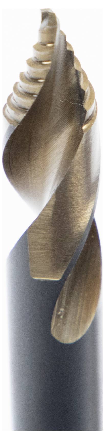 A close-up image of a spiral drill bit with sharp, helical grooves, suitable for precision drilling in various materials.