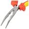 A pair of insulated pliers with red and yellow handles, designed for electrical work, featuring a metal gripping and cutting end.