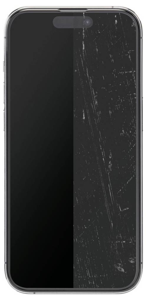 A smartphone displaying a screen protector comparison—left side pristine, right side scratched, illustrating durability benefits.