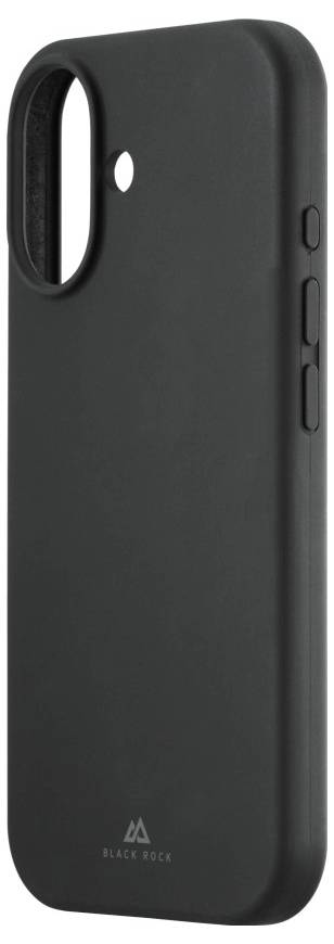 Black smartphone case with side buttons and camera cutout, featuring an embossed logo at the bottom.
