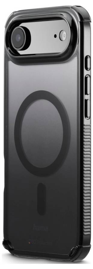 A sleek, black phone case with a circular design on the back, compatible with MagSafe technology.
