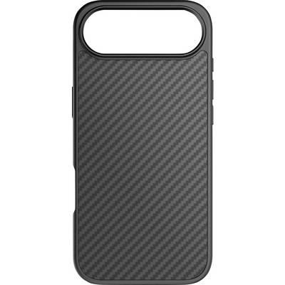 A black, textured phone case with a carbon fiber pattern, featuring an opening for the camera and buttons on the side.