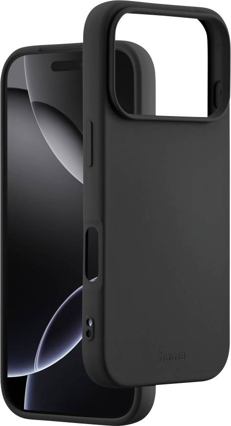 A black phone case with a sliding camera cover is shown. The cover protects the camera lenses and is on a smartphone with a dark screen.