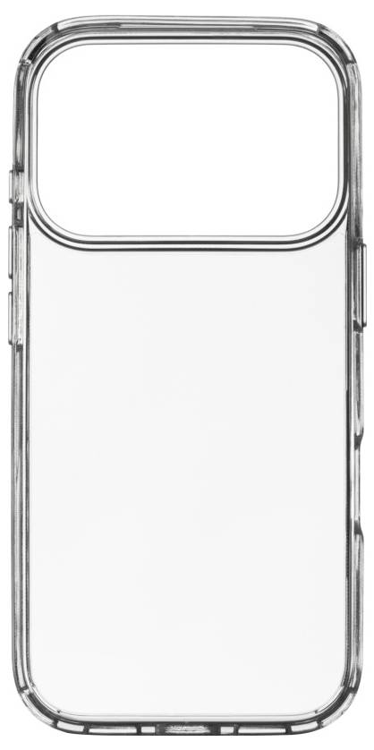 Transparent phone case with a clear back and silver edges, designed for a dual-camera smartphone model.