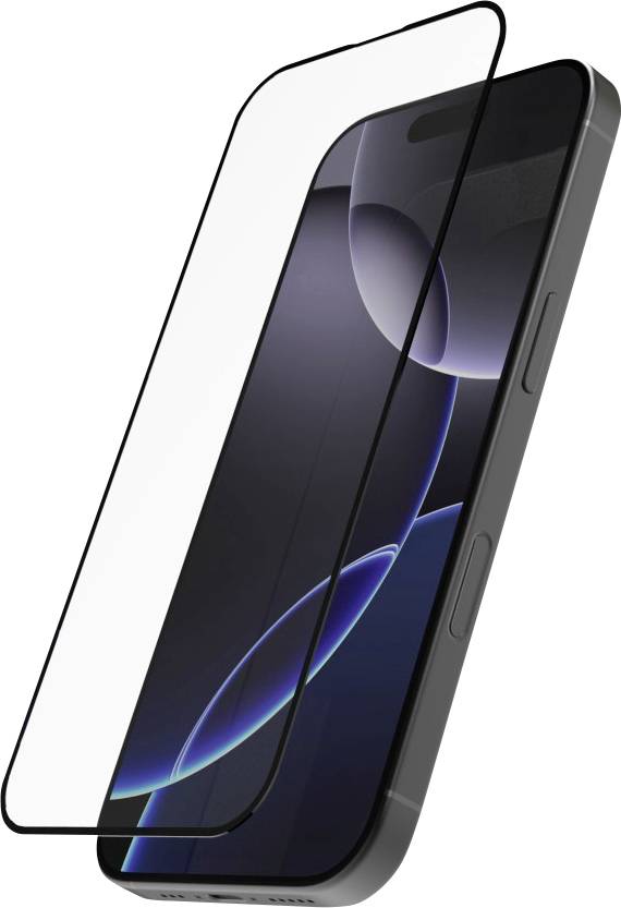 A smartphone with a transparent screen protector partially applied, highlighting the phone's sleek design and screen curvature.
