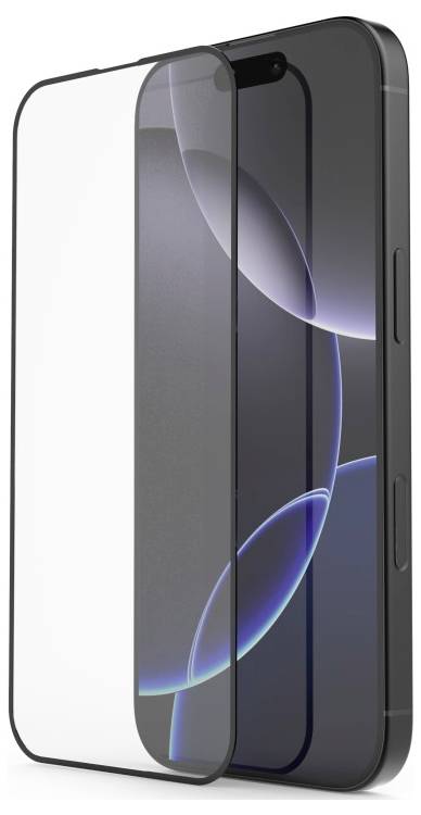 Tempered glass screen protector covering the front of a modern smartphone, set against a white background, highlighting the phone's sleek design.