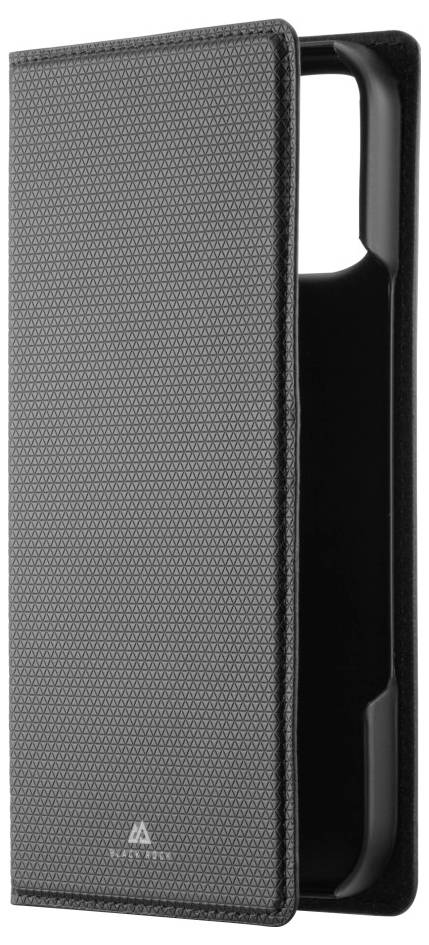 A sleek, black smartphone flip case with a textured surface and an open slot for the camera.