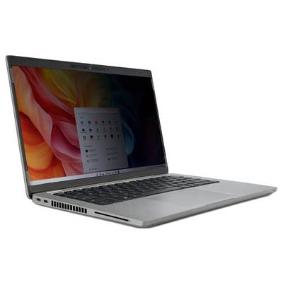 A sleek silver laptop open displaying a colorful wallpaper and Windows operating system screen, showcasing various application icons.