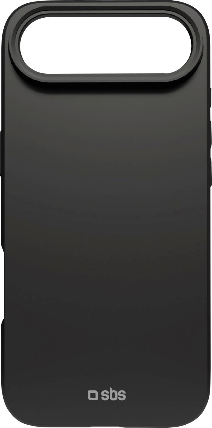 A black phone case with a rectangular camera lens opening, designed by SBS, showing minimalistic design without additional features.