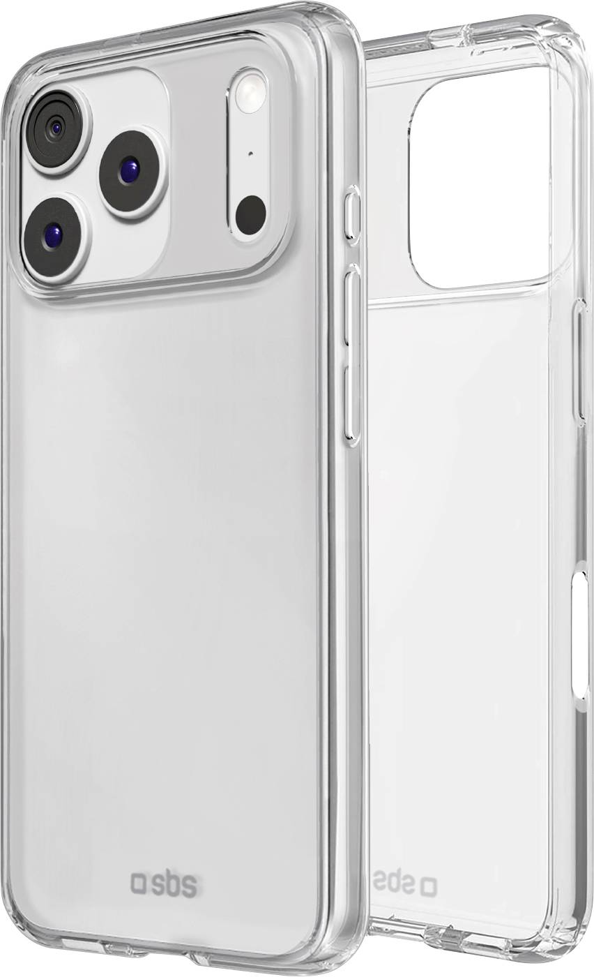 Two clear smartphone cases with black camera cutouts and volume button slots. The brand logo is at the bottom of each case.