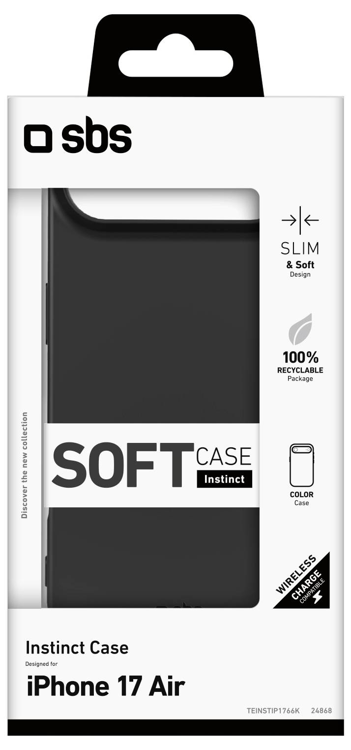 'iPhone 17 Air soft case by SBS, slim and soft design, 100% recyclable package. Compatible with wireless charging.'