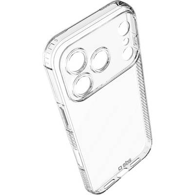 Transparent smartphone case with reinforced corners and textured side grips, showcasing camera cutouts for three lenses and flash.