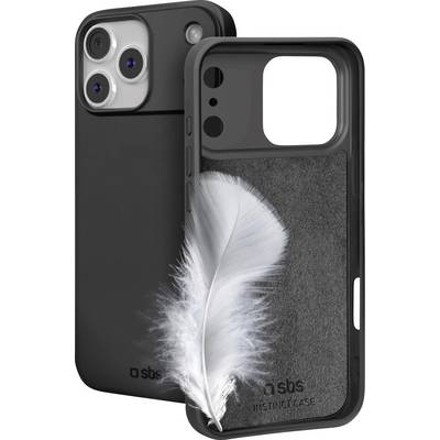 Phone case advertisement showing a black smartphone case with a soft texture, featuring a white feather to indicate lightness.