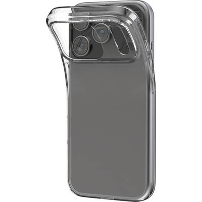 Clear phone case with a curved back shields and lifts the camera lenses of a smartphone, offering enhanced protection and style.