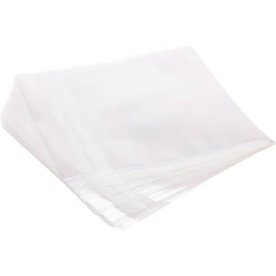 A stack of transparent plastic resealable bags on a white background. The bags are slightly fanned out, showing their thin material.