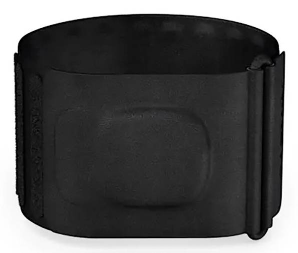 A black adjustable wristband with a rectangular center, often used for fastening or holding small devices securely.
