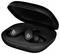 Black wireless earbuds with a 'b' logo, placed in an open charging case.