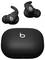 Black wireless earbuds with distinctive 'b' logo, accompanied by a matching charging case featuring the same logo on the lid.