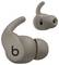 Brown wireless earbuds with ear hooks and 'b' logo; left earbud shown from the front and side.