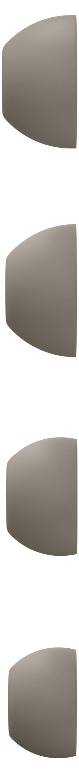 Four beige, semi-circular objects stacked vertically, each with a flat side on the left and a curved side on the right.