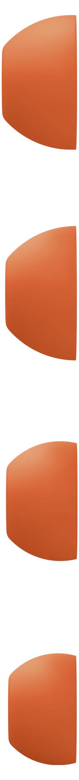 Four orange semicircles arranged vertically, each slightly smaller from top to bottom, against a white background.