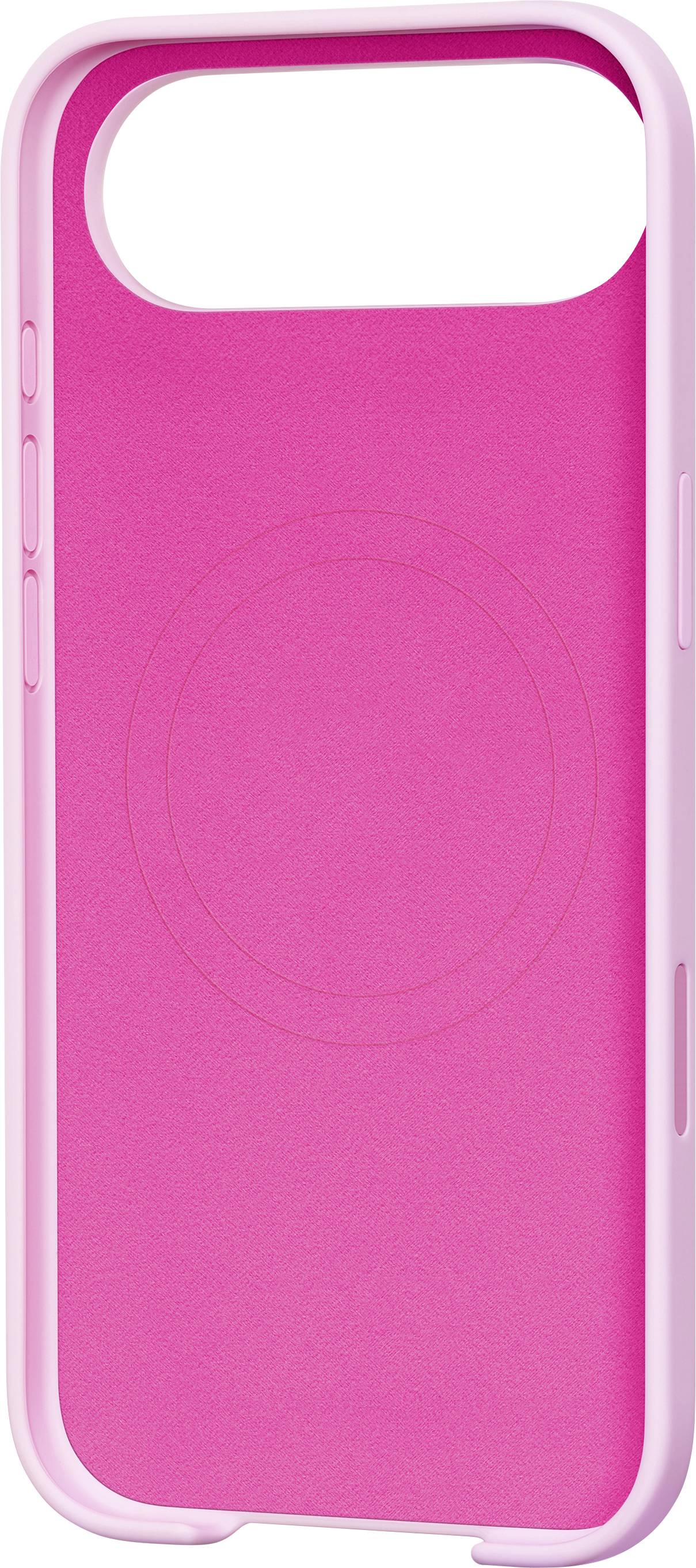A pink and magenta phone case with a circular design in the center, designed for protection and style.