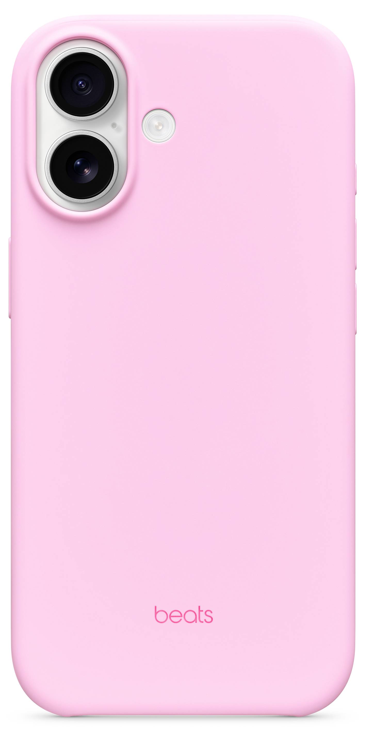 A pink smartphone case with dual camera cutouts and 'beats' logo at the bottom.
