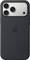 A smartphone with a black case featuring three rear cameras and the Apple logo on the back.