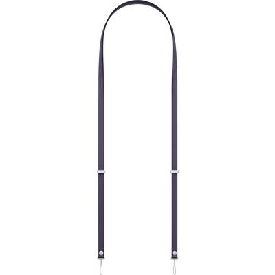 A dark, thin leather shoulder strap with metal clasps at both ends, designed for use with bags or other accessories.
