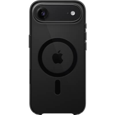 A black iPhone with a circular pattern on the back, featuring an Apple logo in the center.