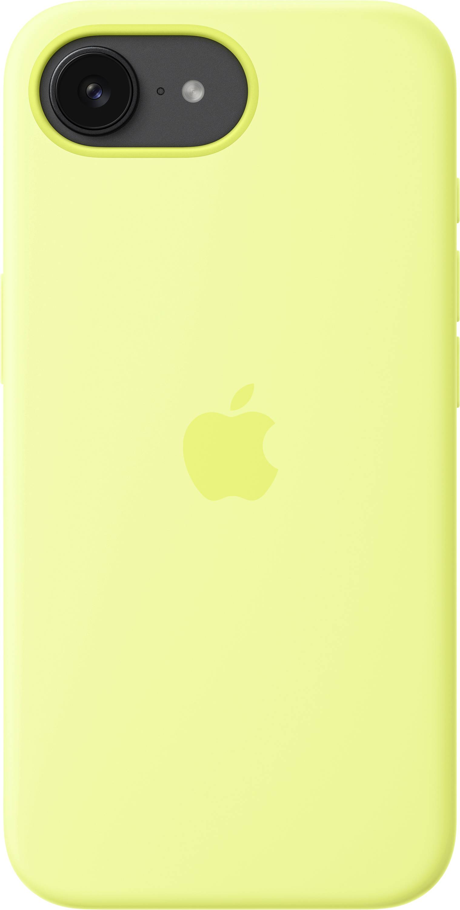 A yellow smartphone case with a camera cutout and an Apple logo.