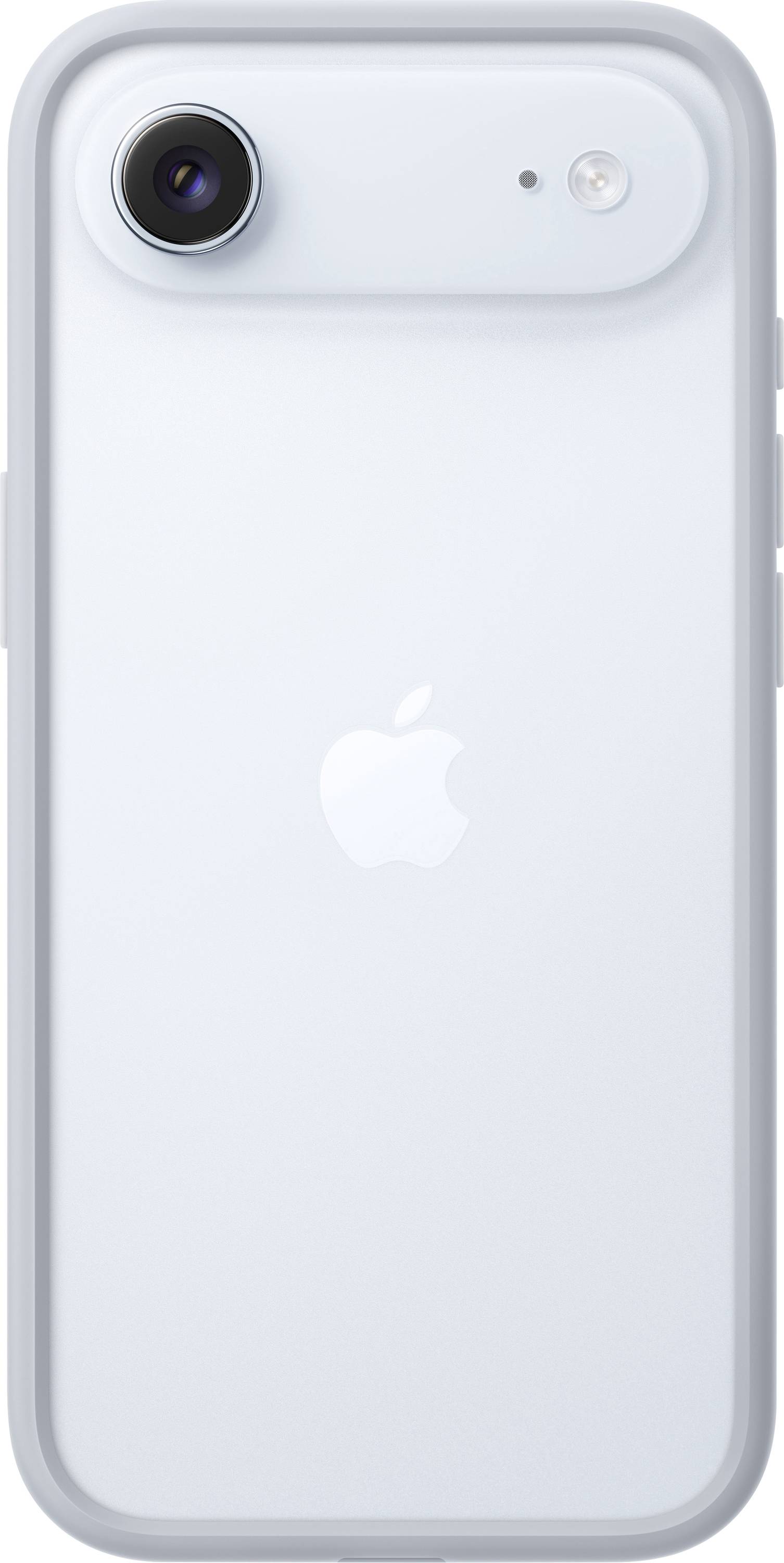A white iPhone viewed from the back, showing a camera, flash, and Apple logo.