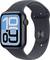 A smart watch with a black band showing a large digital time display in blue and black on the screen.