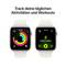Two smartwatch displays show activity rings and 'Outdoor running'. Text at the top: 'Track your daily activities and workouts'.