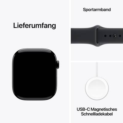 Contents of a Smartwatch: Black sports strap, USB-C magnetic quick-charging cable.