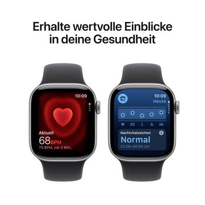 Two smartwatches displaying health data. Left: Heart rate 68 BPM. Right: Sleep quality marked as 'Normal' and sleep duration. Text above: 'Gain valuable insights into your health'.