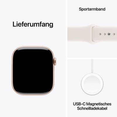 Contents of delivery: Sports armband, square smartwatch with black screen, USB-C magnetic charging cable.