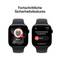 Two black smartwatches side by side displaying safety features. Left: Contact notification to 'Mum'. Right: SOS options for fall detection.