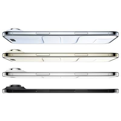 Side view of four smartphones in different colors, showcasing slim profiles and elevated camera bumps.