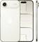 'Three views of a light-colored smartphone: back with a camera, front with a patterned screen, and a slim side profile.'