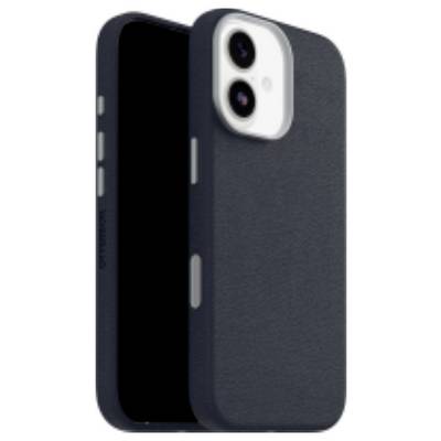 A dark blue smartphone case with cutouts for dual camera lenses and buttons is shown, highlighting its sleek and protective design.