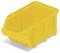 A yellow plastic storage bin with an open front for easy access to stored items, typically used for organizing small parts or tools.