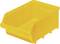 A yellow plastic storage bin with a rectangular shape and open front.