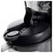 'Close-up of a black blender lid with an open spout and handle, showing the locking mechanism.'