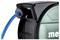 A black retractable hose reel with a blue hose partially extended from the side.