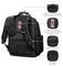 Black backpack with cable haul handle, lockable zippers, air-flow back padding, comfort-fit shoulder straps, pass-thru trolley strap, and EVA molded hard bottom.