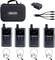 'Albrecht' wireless tour guide system set including four transmitters, headsets, a charging cable, plug adapter, and carrying case.