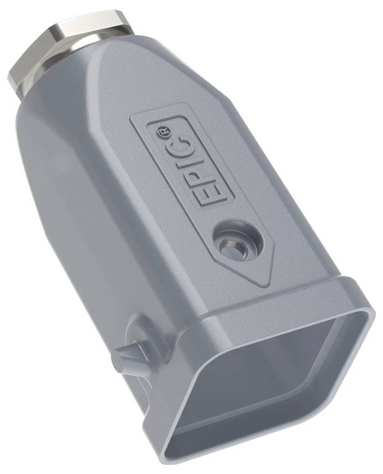 A gray, rectangular industrial connector housing with a metallic screw cap at the top, labeled 'EPIC' on the side.