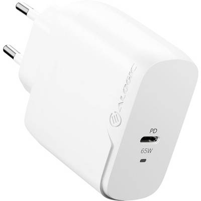 A white, compact 65W USB-C power adapter with a European plug, featuring a 'PD' indicator for Power Delivery.